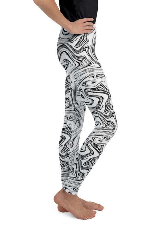 Black & White Marble Youth Leggings