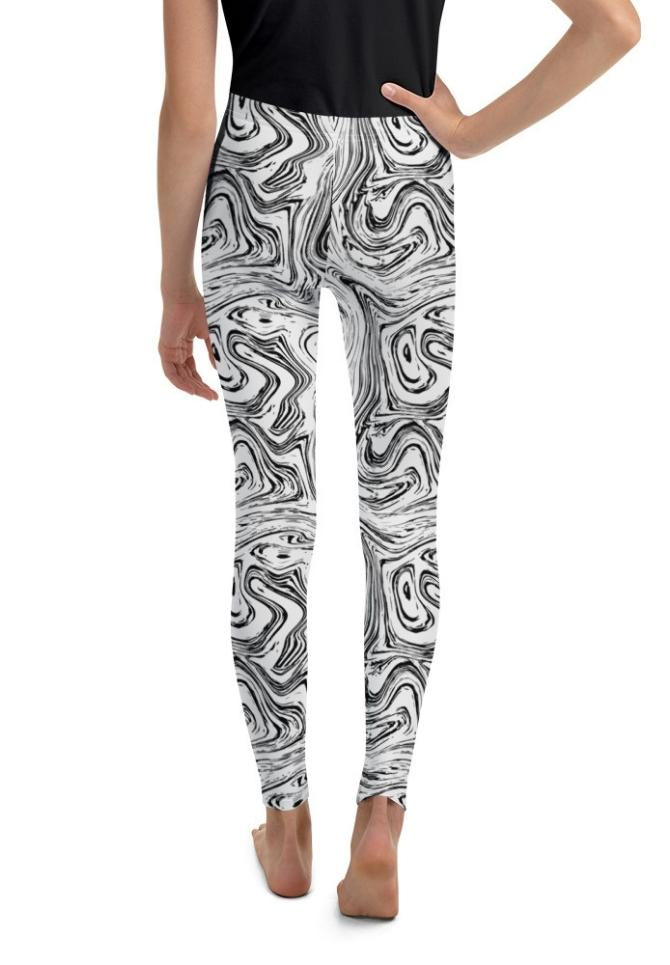 Black & White Marble Youth Leggings