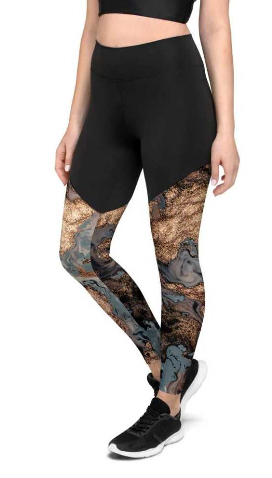 Bronze Marble Print Compression Leggings