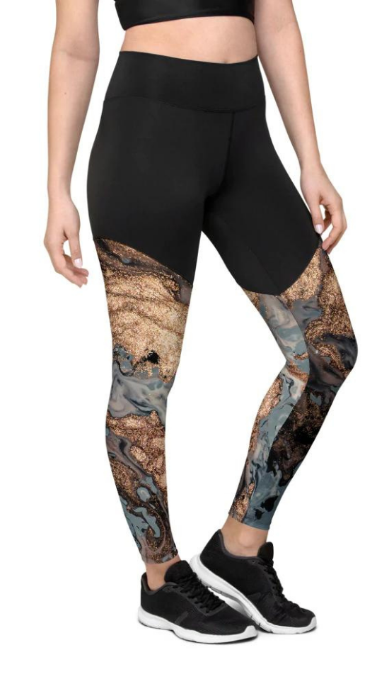 Bronze Marble Print Compression Leggings