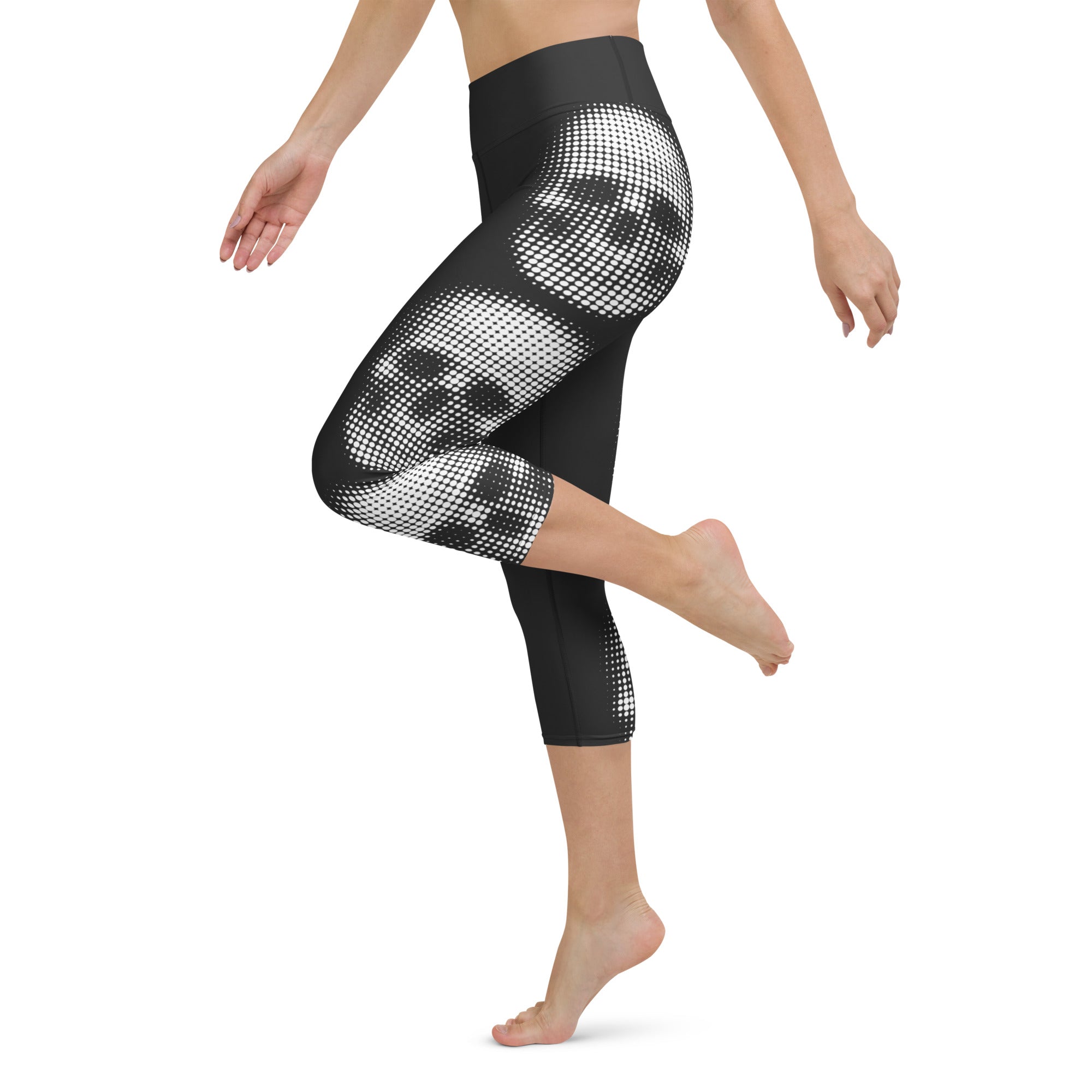 Charcoal Halftone Skull Yoga Capris