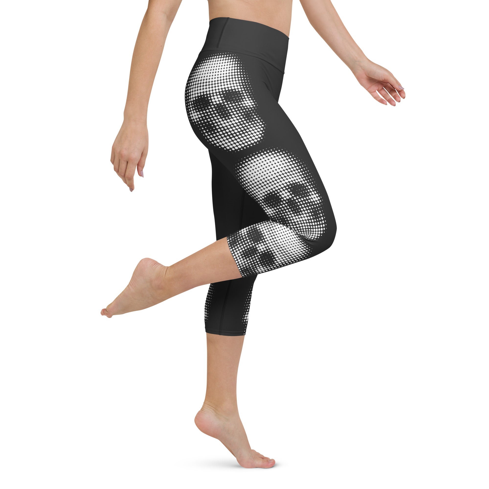 Charcoal Halftone Skull Yoga Capris