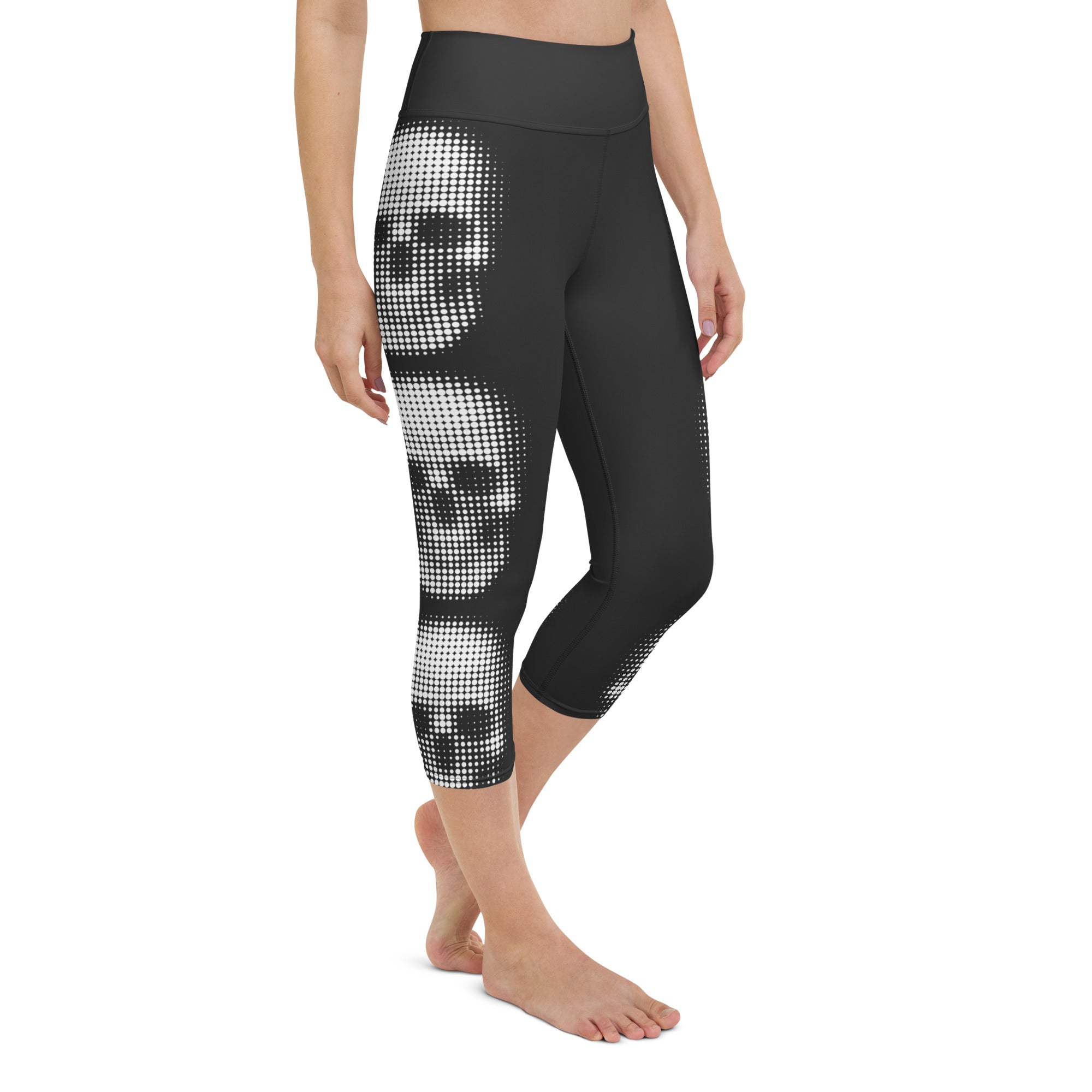 Charcoal Halftone Skull Yoga Capris