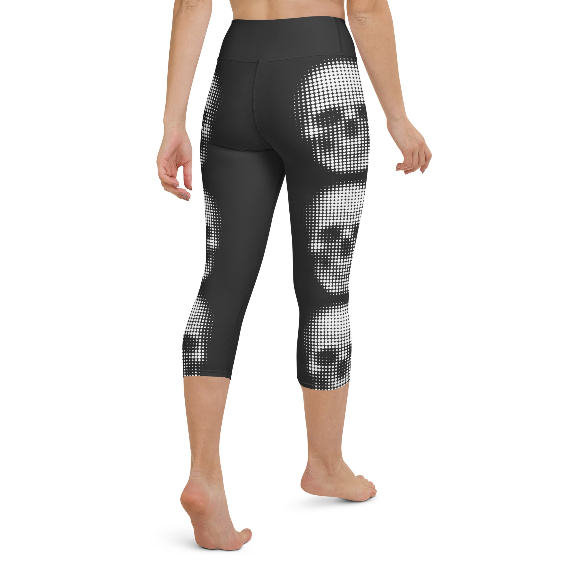 Charcoal Halftone Skull Yoga Capris