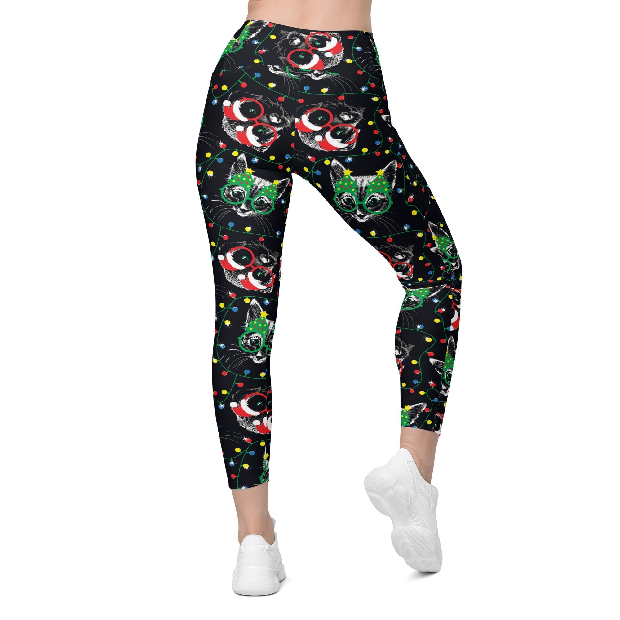 Christmas Lights & Cats Leggings With Pockets