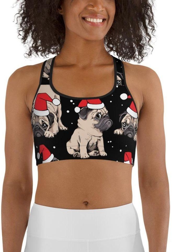 Christmas Pugs Sports Bra: Women's Christmas Outfits