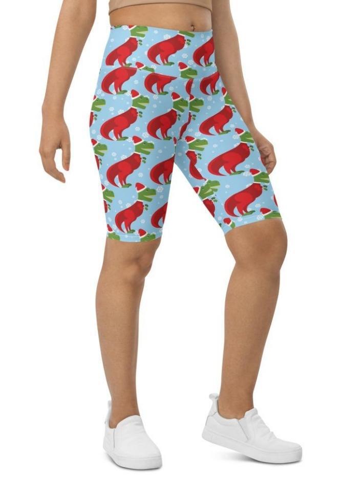 Christmassy Dinosaurs Biker Shorts