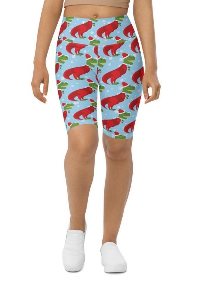 Christmassy Dinosaurs Biker Shorts