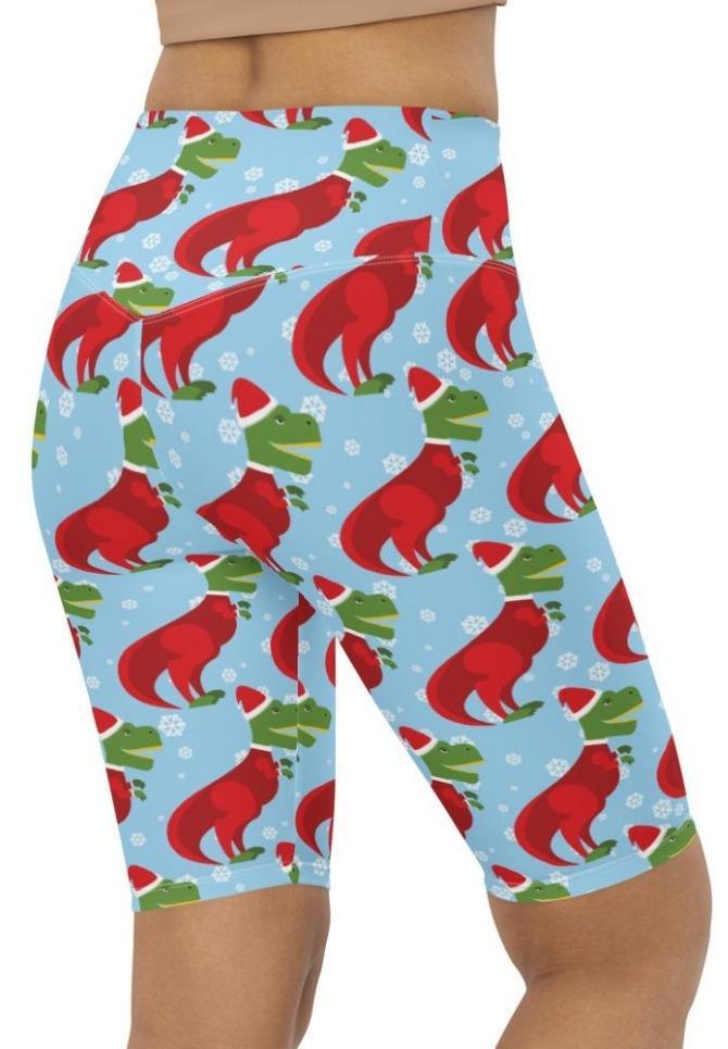 Christmassy Dinosaurs Biker Shorts