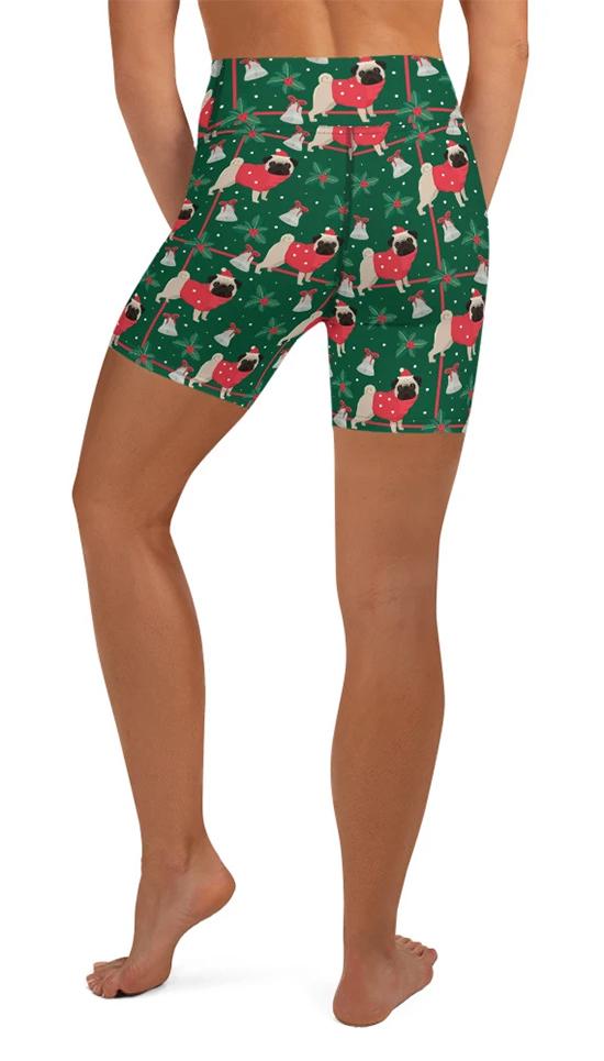 Christmassy Pugs Yoga Shorts