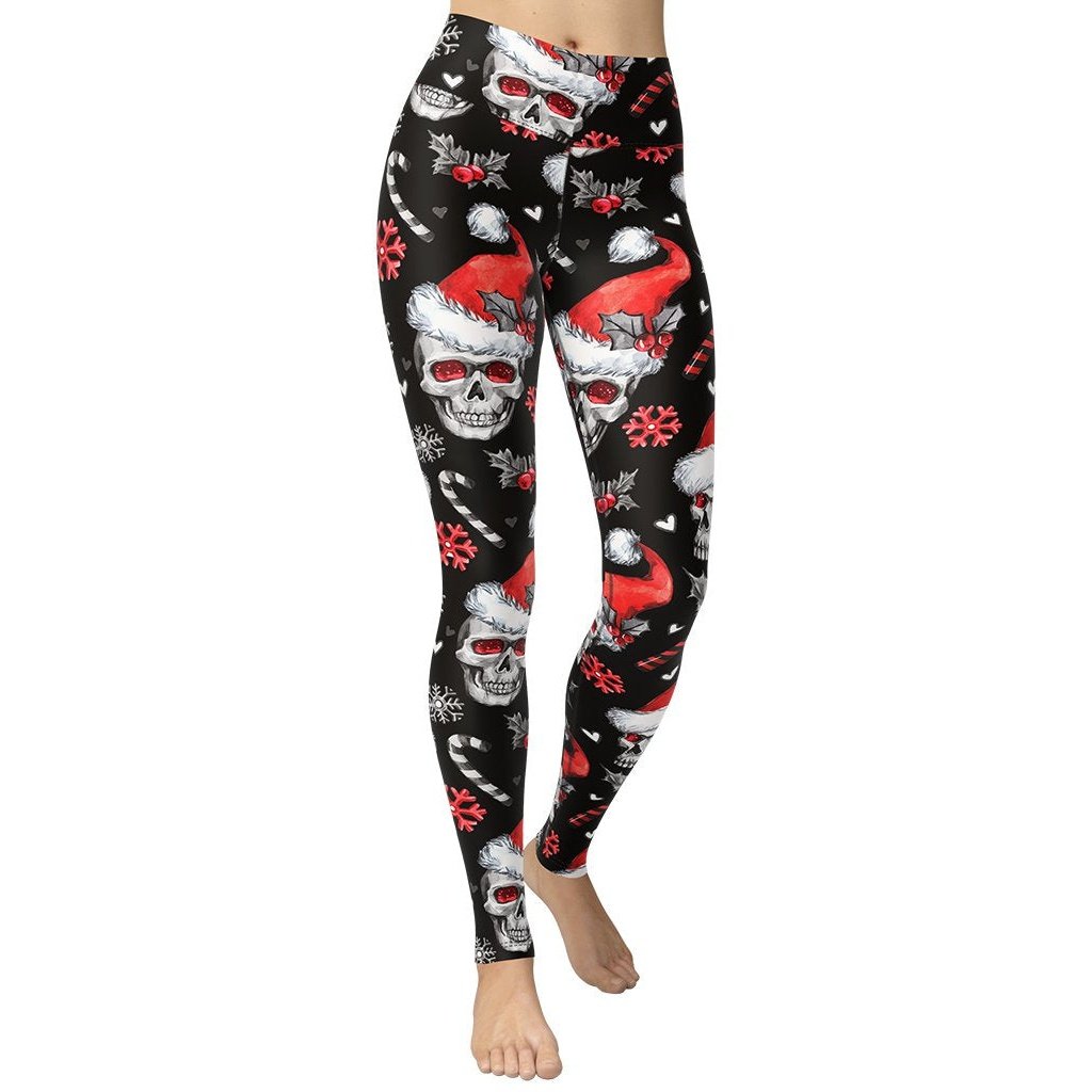 Christmassy Skulls Yoga Leggings - FiercePulse - Premium Workout Leggings - Yoga Pants