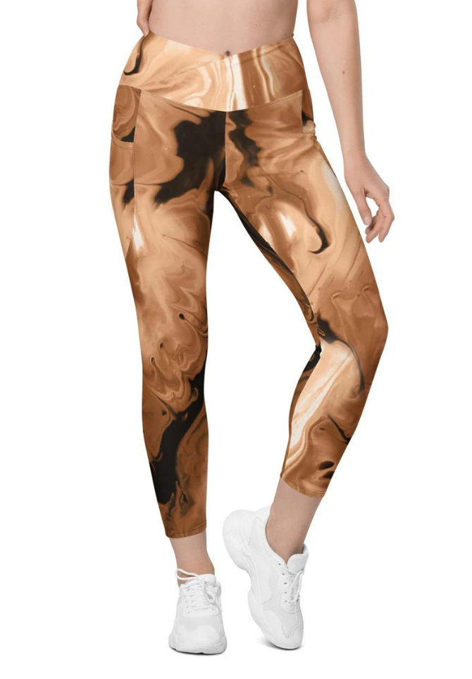 Coffee Essence Crossover Leggings With Pockets