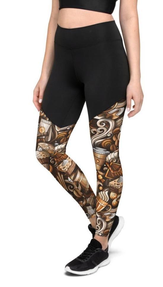 Coffee Shop Print Compression Leggings