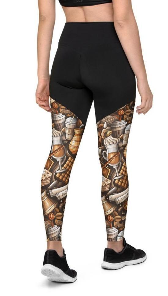 Coffee Shop Print Compression Leggings