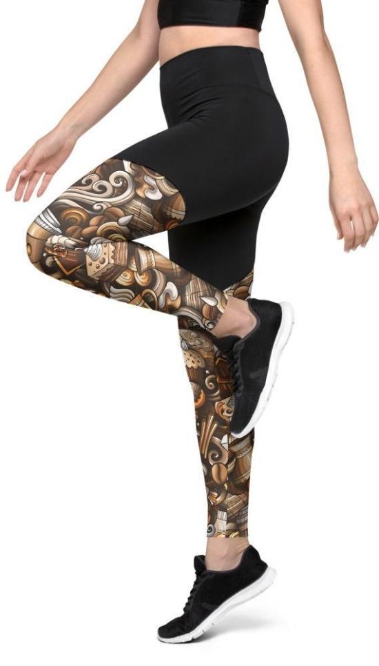 Coffee Shop Print Compression Leggings