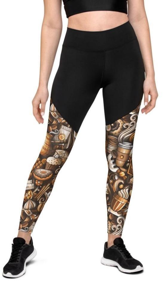 Coffee Shop Print Compression Leggings