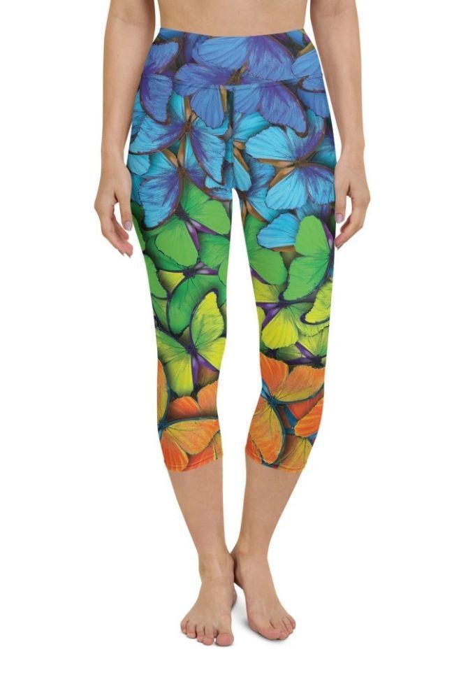 Colorful Butterflies Yoga Capris