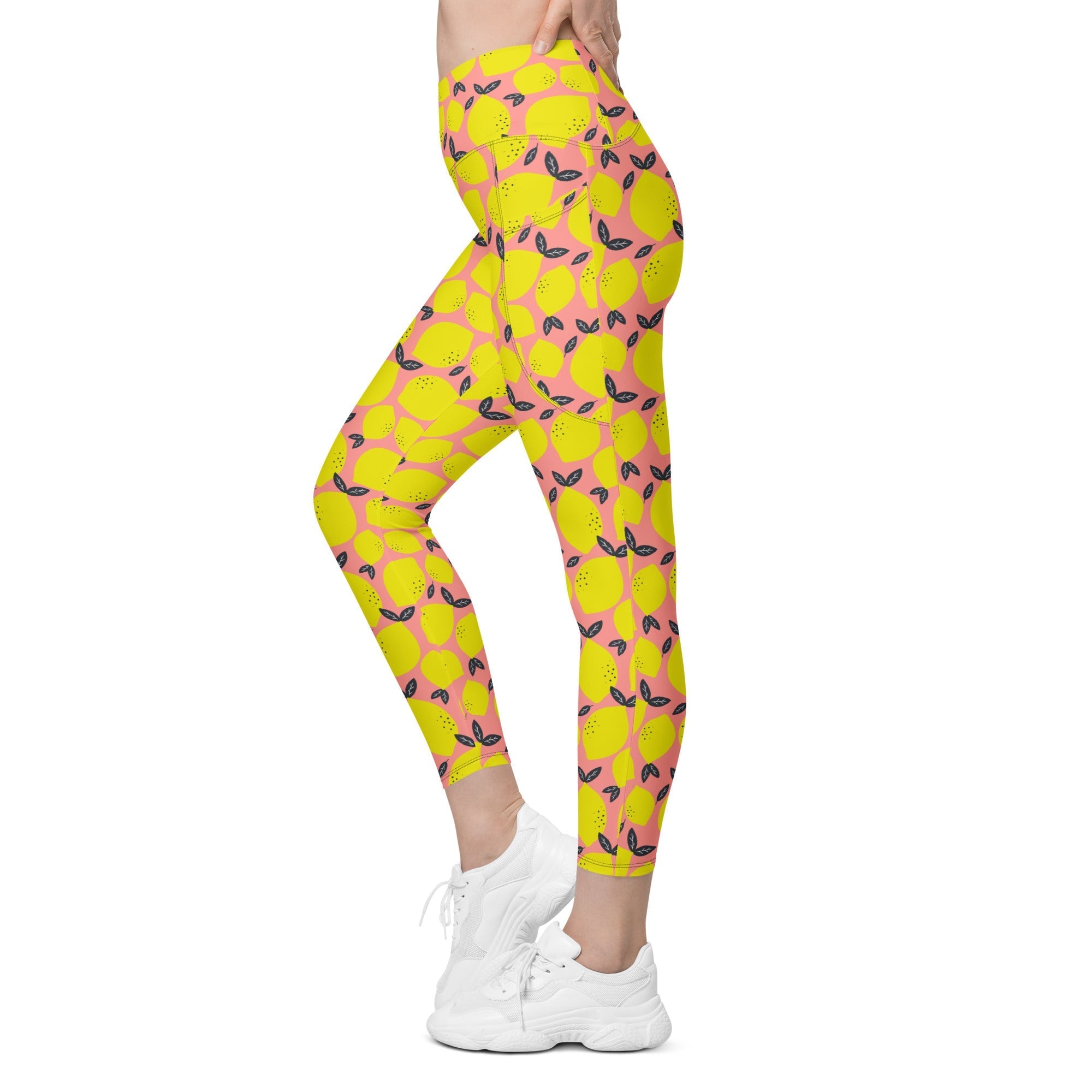 Cute Lemon Crossover Leggings With Pockets