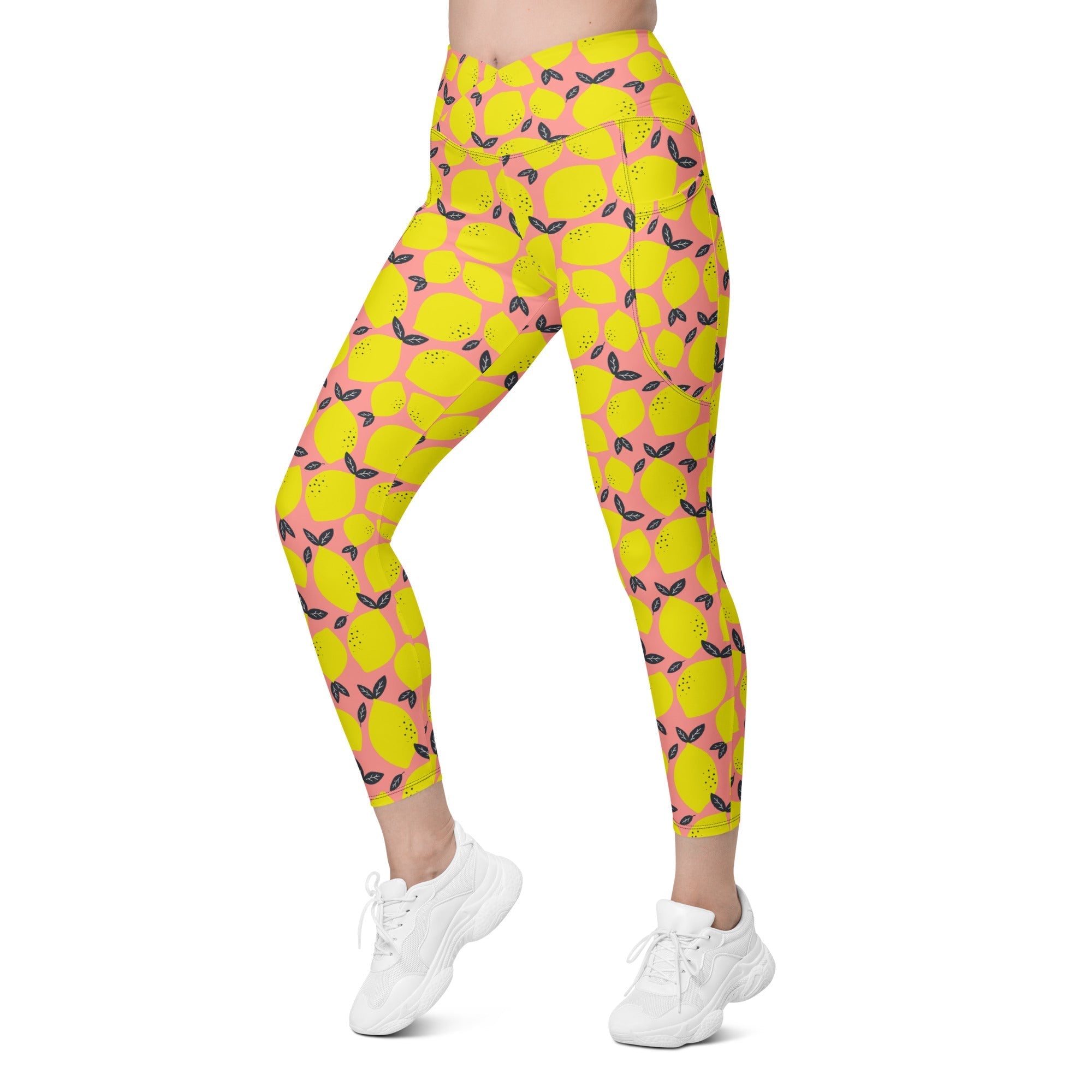 Cute Lemon Crossover Leggings With Pockets