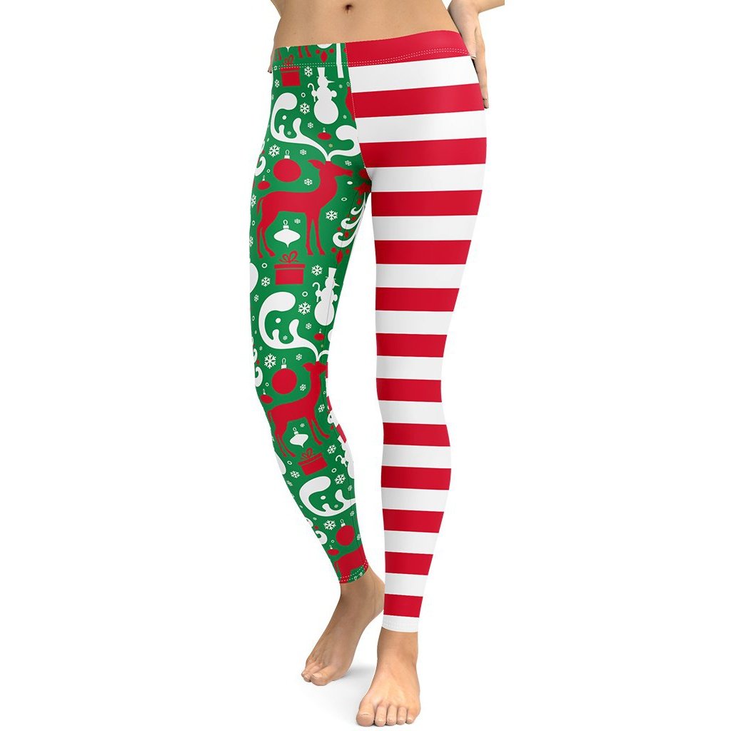 Cute Two Pattern Christmas Leggings: Women's Christmas Outfits