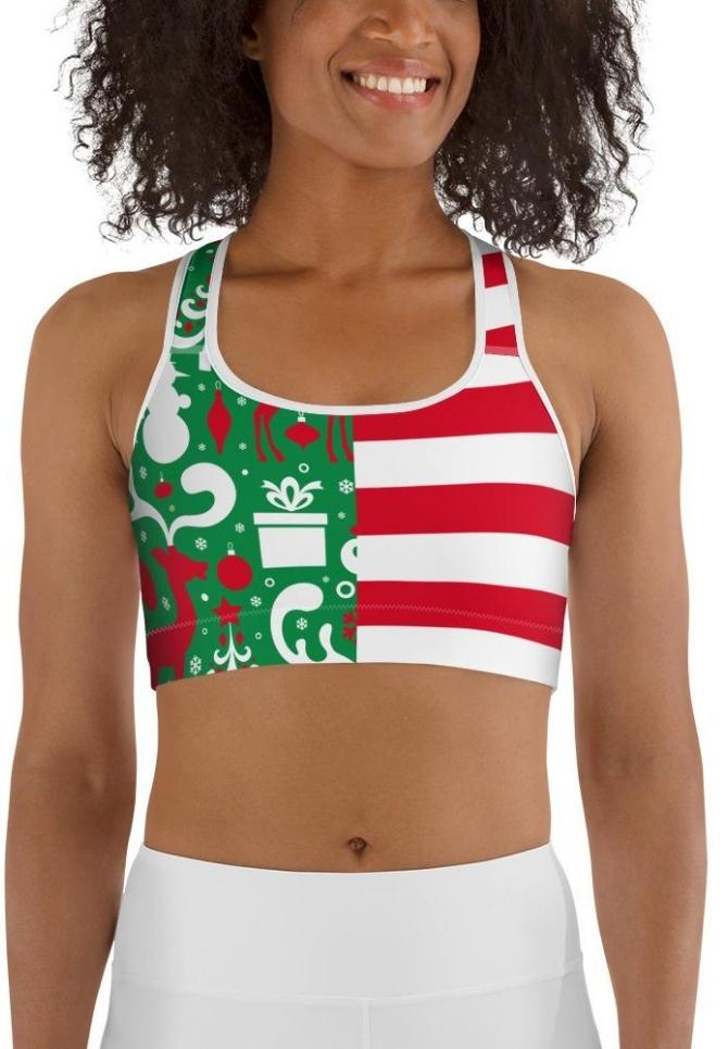 Cute Two Pattern Christmas Sports Bra: Women's Christmas Outfits