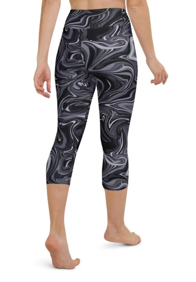 Dark Monochrome Marble Yoga Capris