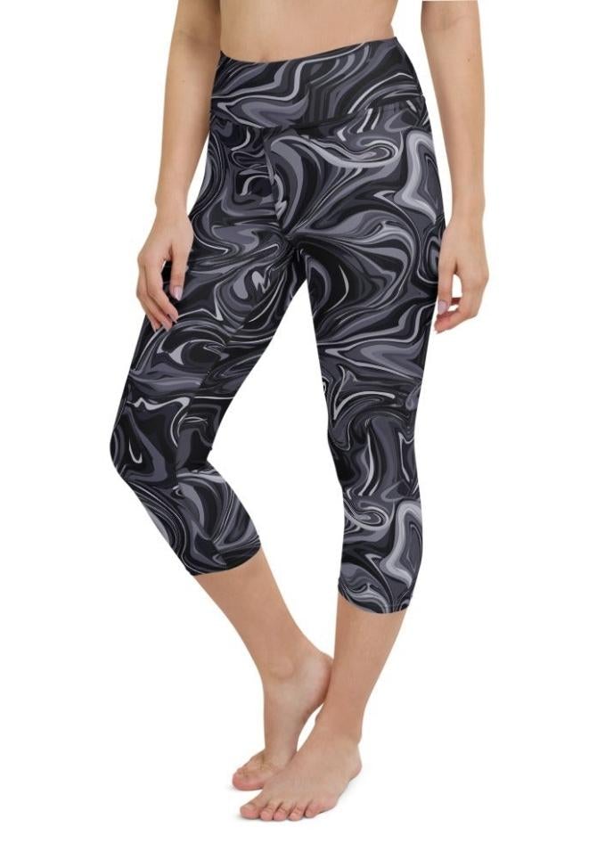 Dark Monochrome Marble Yoga Capris