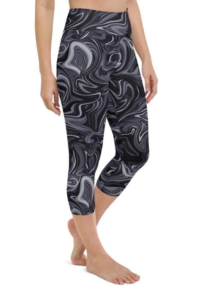 Dark Monochrome Marble Yoga Capris