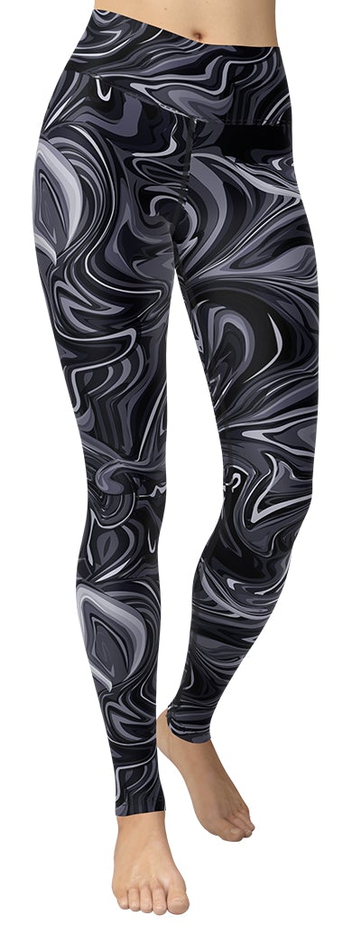 Dark Monochrome Marble Yoga Leggings