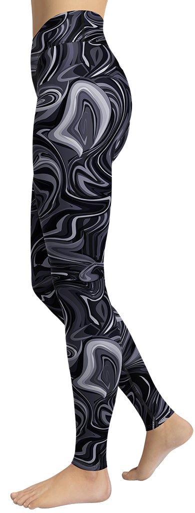 Dark Monochrome Marble Yoga Leggings