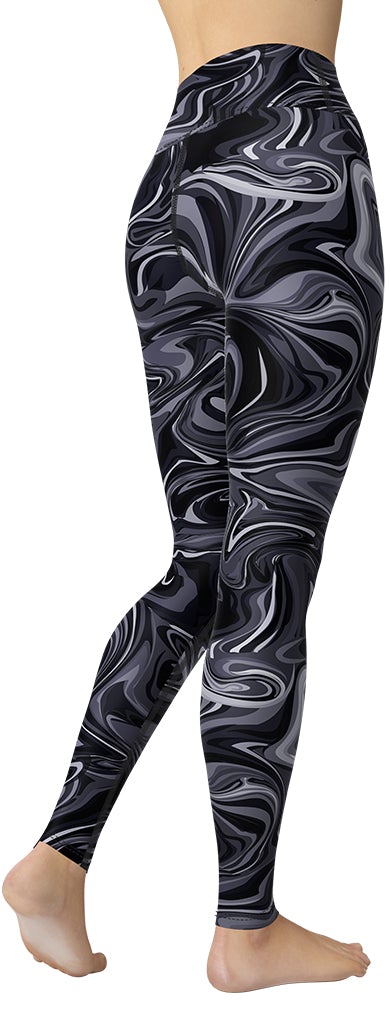 Dark Monochrome Marble Yoga Leggings