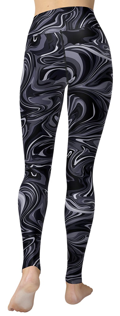Dark Monochrome Marble Yoga Leggings