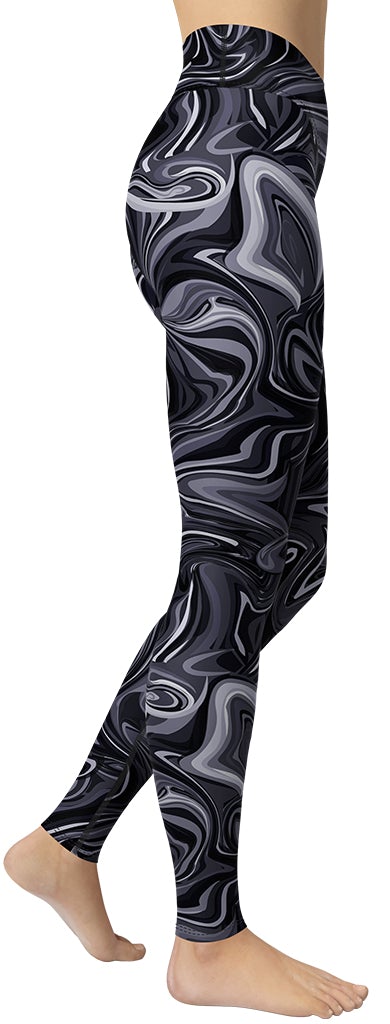 Dark Monochrome Marble Yoga Leggings