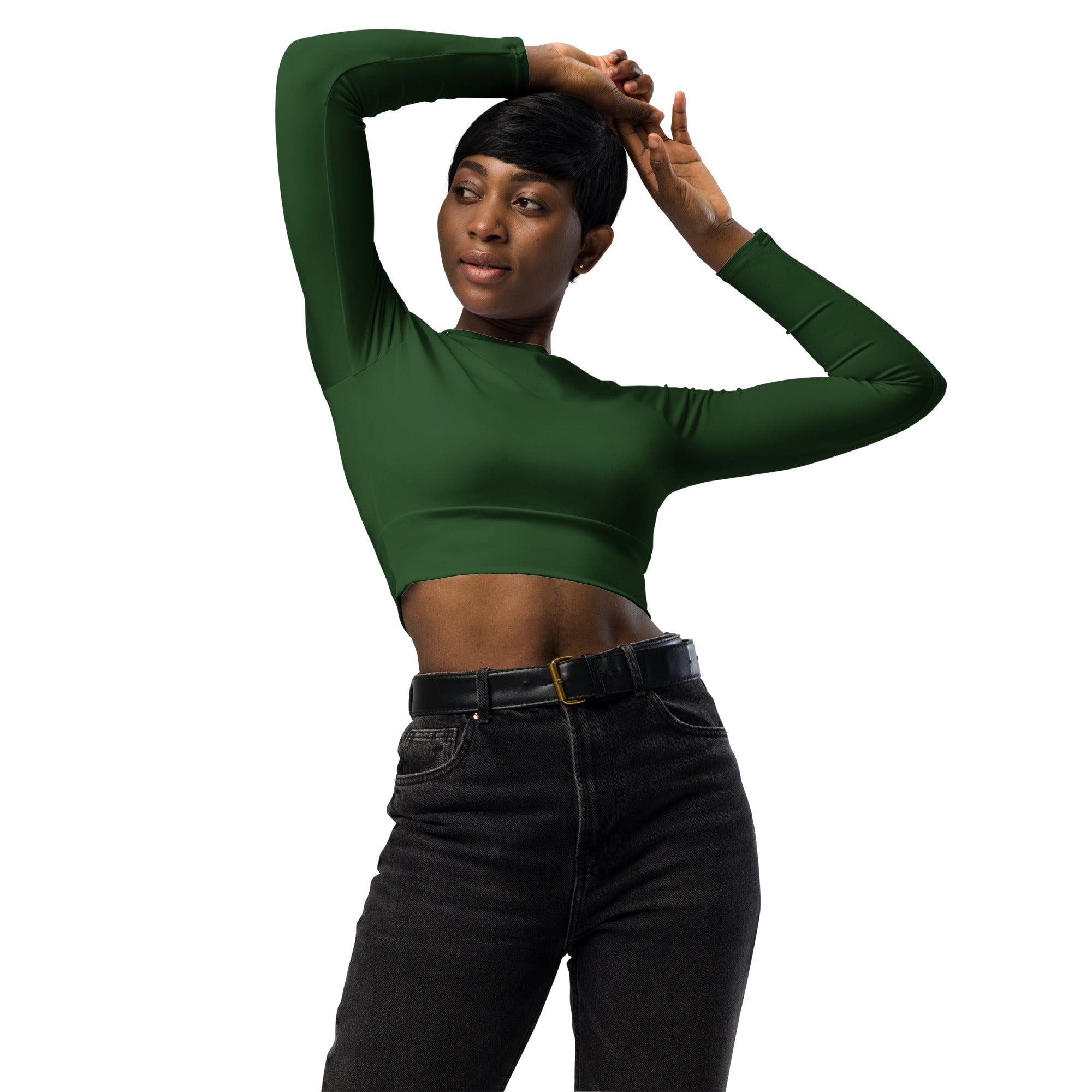Deep Forest Green Recycled Long-sleeve Crop Top