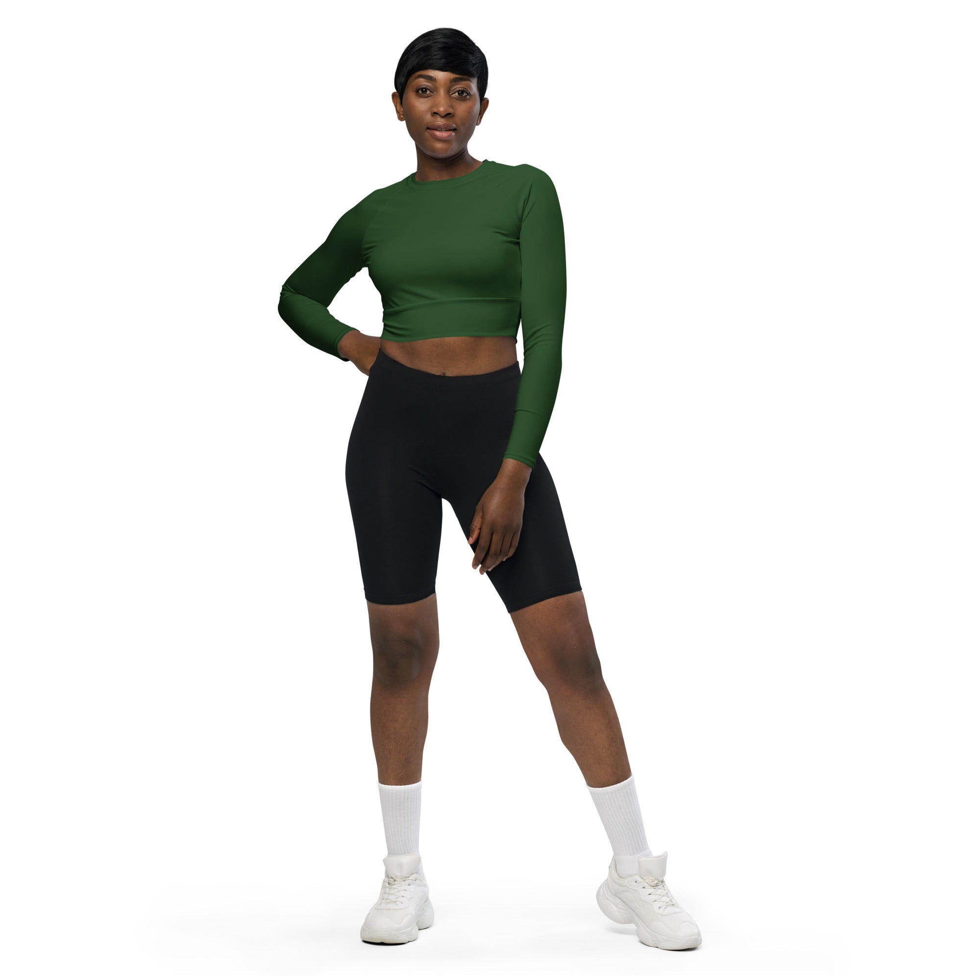 Deep Forest Green Recycled Long-sleeve Crop Top