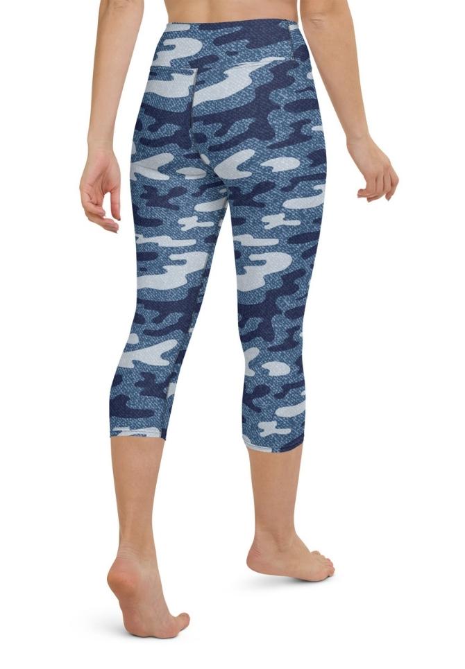 Denim Camo Print Yoga Capris