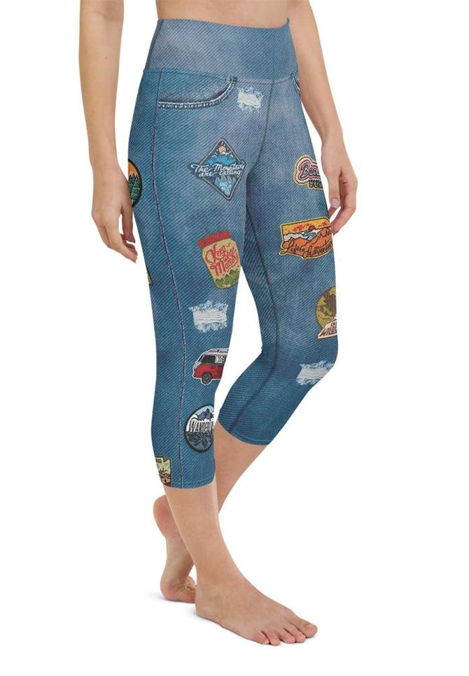 Denim Patch Yoga Capris