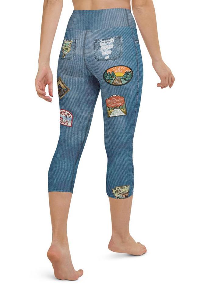 Denim Patch Yoga Capris