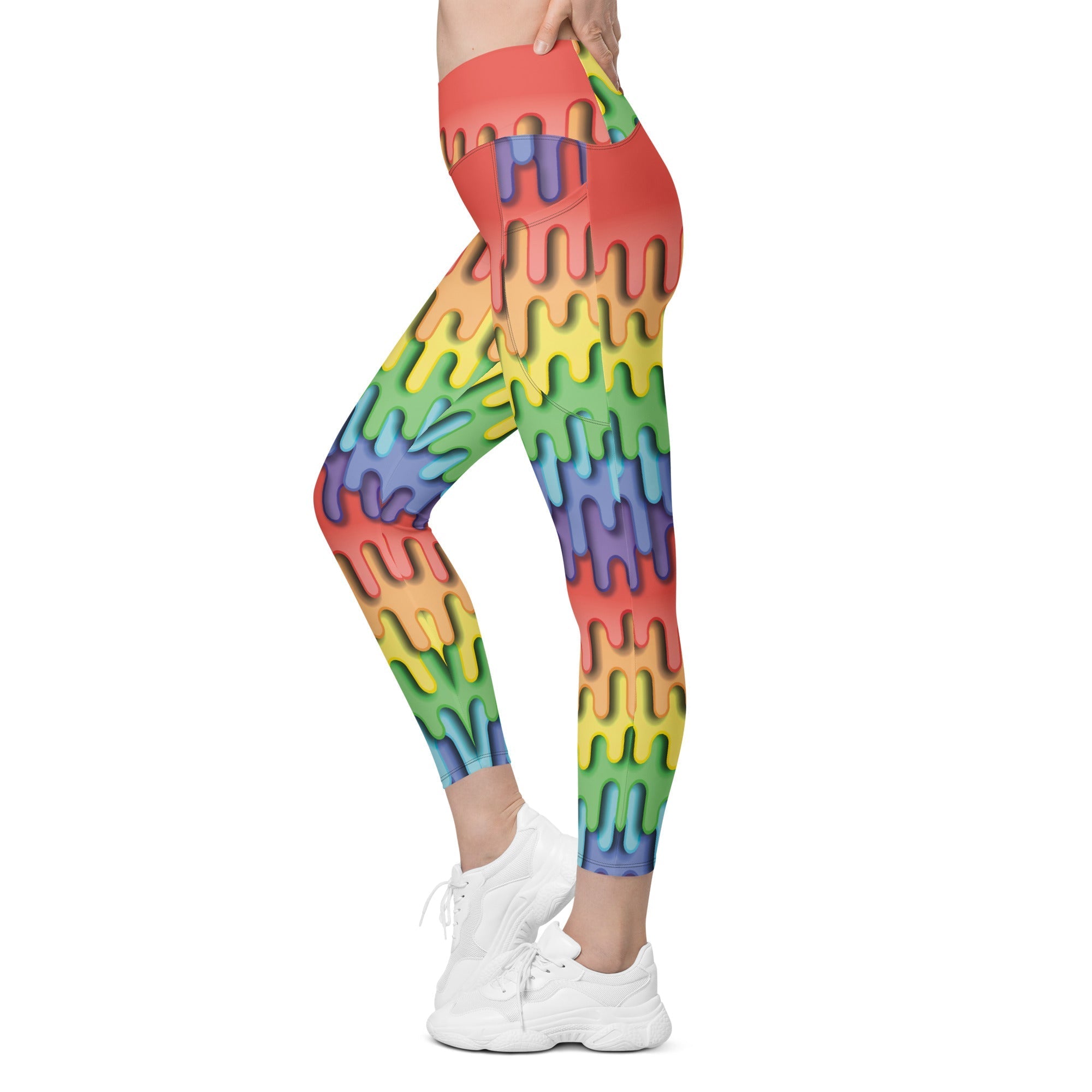Dripping Rainbow Crossover Leggings With Pockets