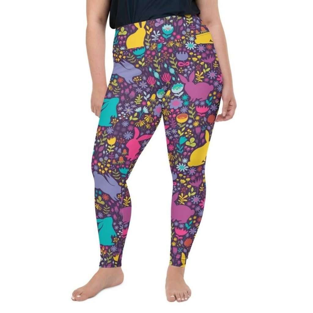 Women's Purple Flowers Crossover Leggings with Pockets Regular to Plus Size