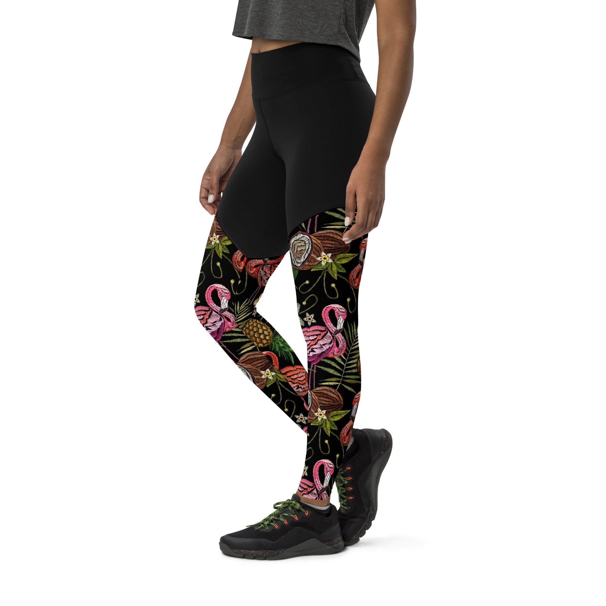 Embroidery Flamingo Compression Leggings