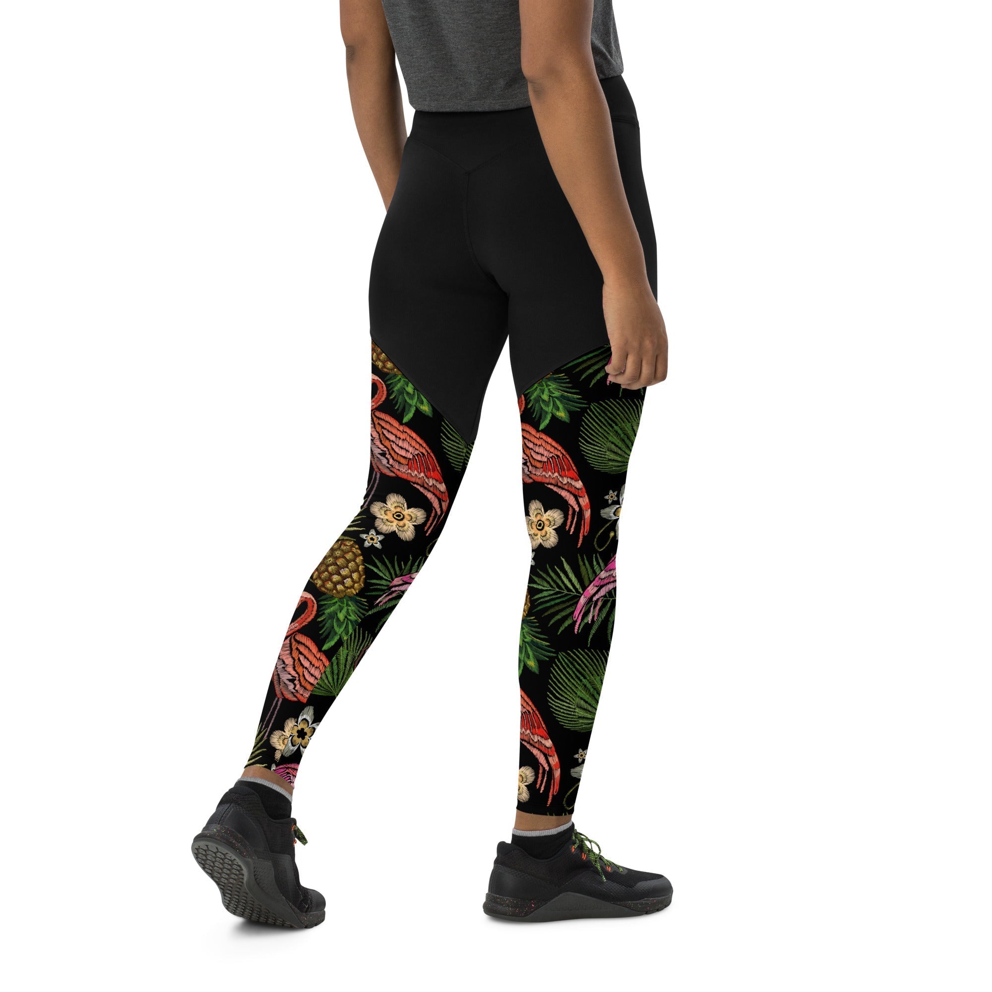 Embroidery Flamingo Compression Leggings
