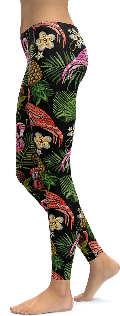 Embroidery Flamingo Leggings