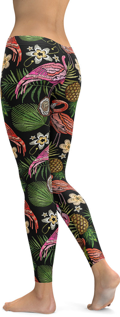 Embroidery Flamingo Leggings