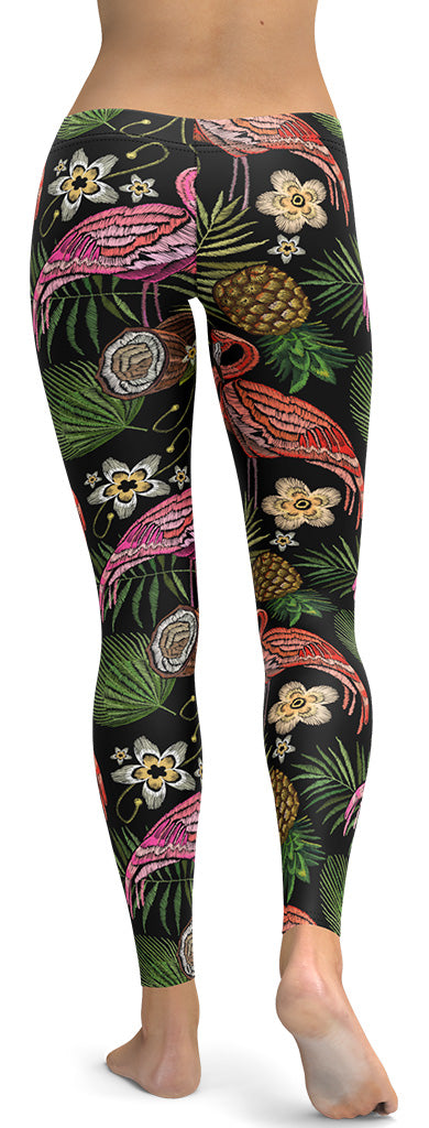 Embroidery Flamingo Leggings