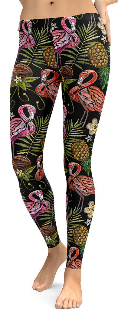 Embroidery Flamingo Leggings
