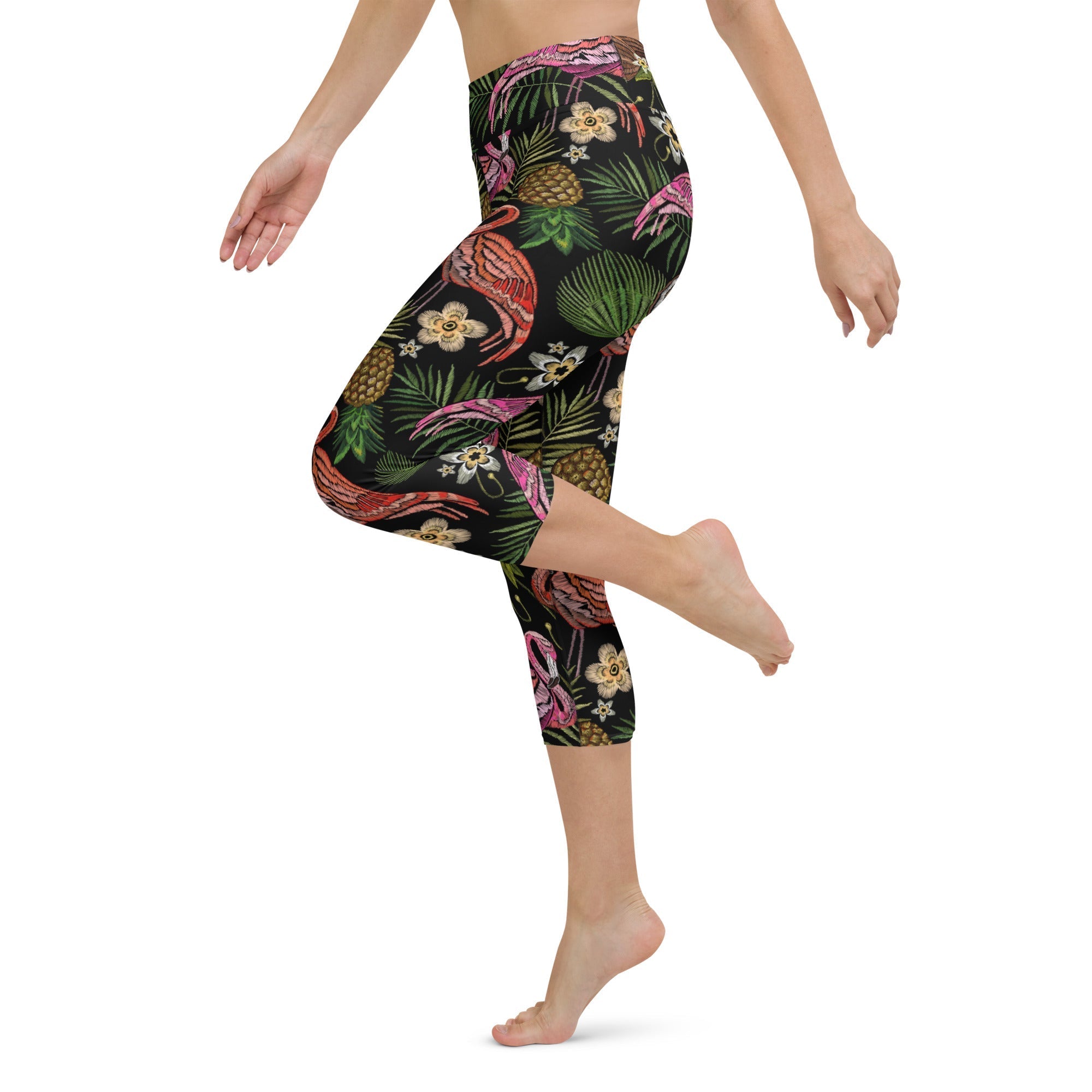 Embroidery Flamingo Yoga Capris