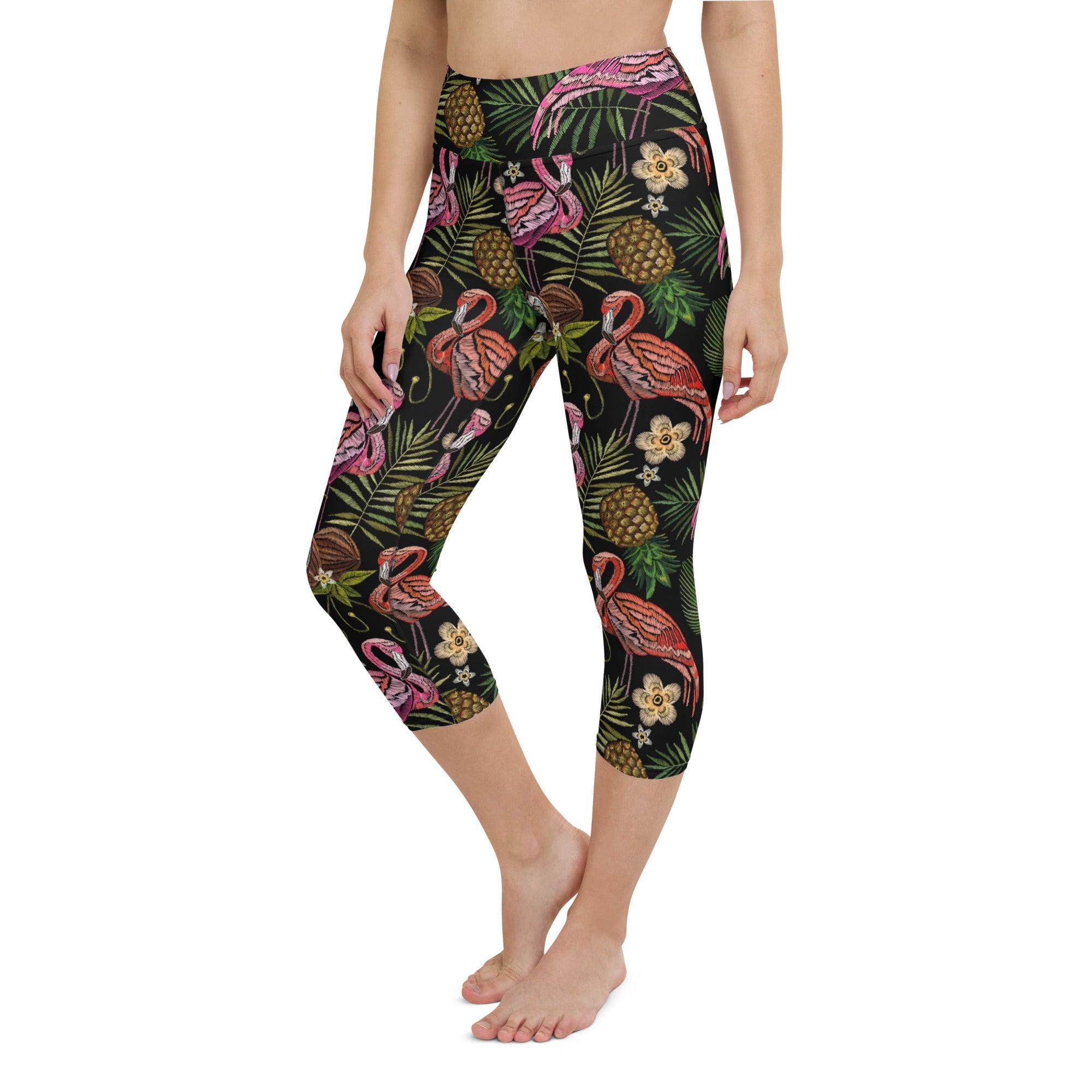 Embroidery Flamingo Yoga Capris