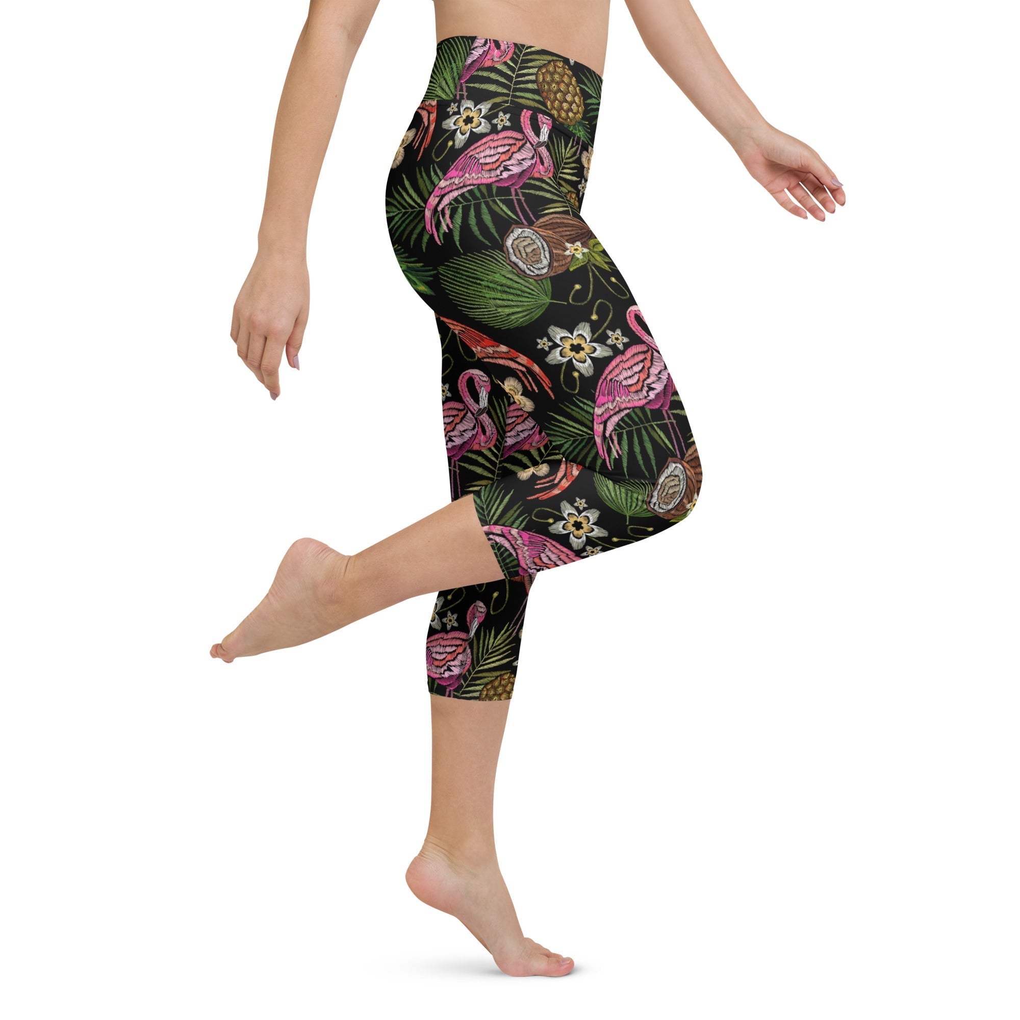 Embroidery Flamingo Yoga Capris