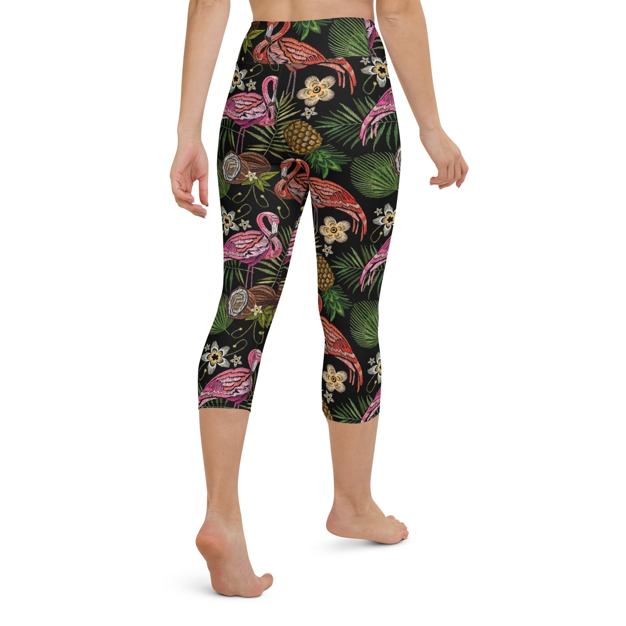 Embroidery Flamingo Yoga Capris